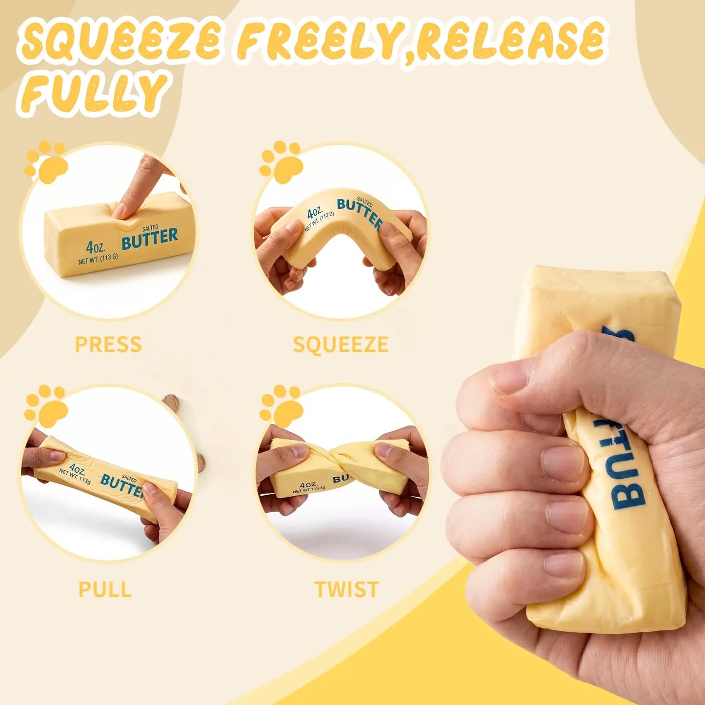 Butter Squishy Slow Rise Stress Ball - Satisfying Fidget Toy